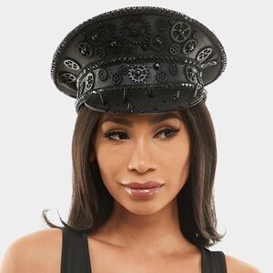 Black Gear-Embellished Spiked Military Steampunk Fisherman Hat
